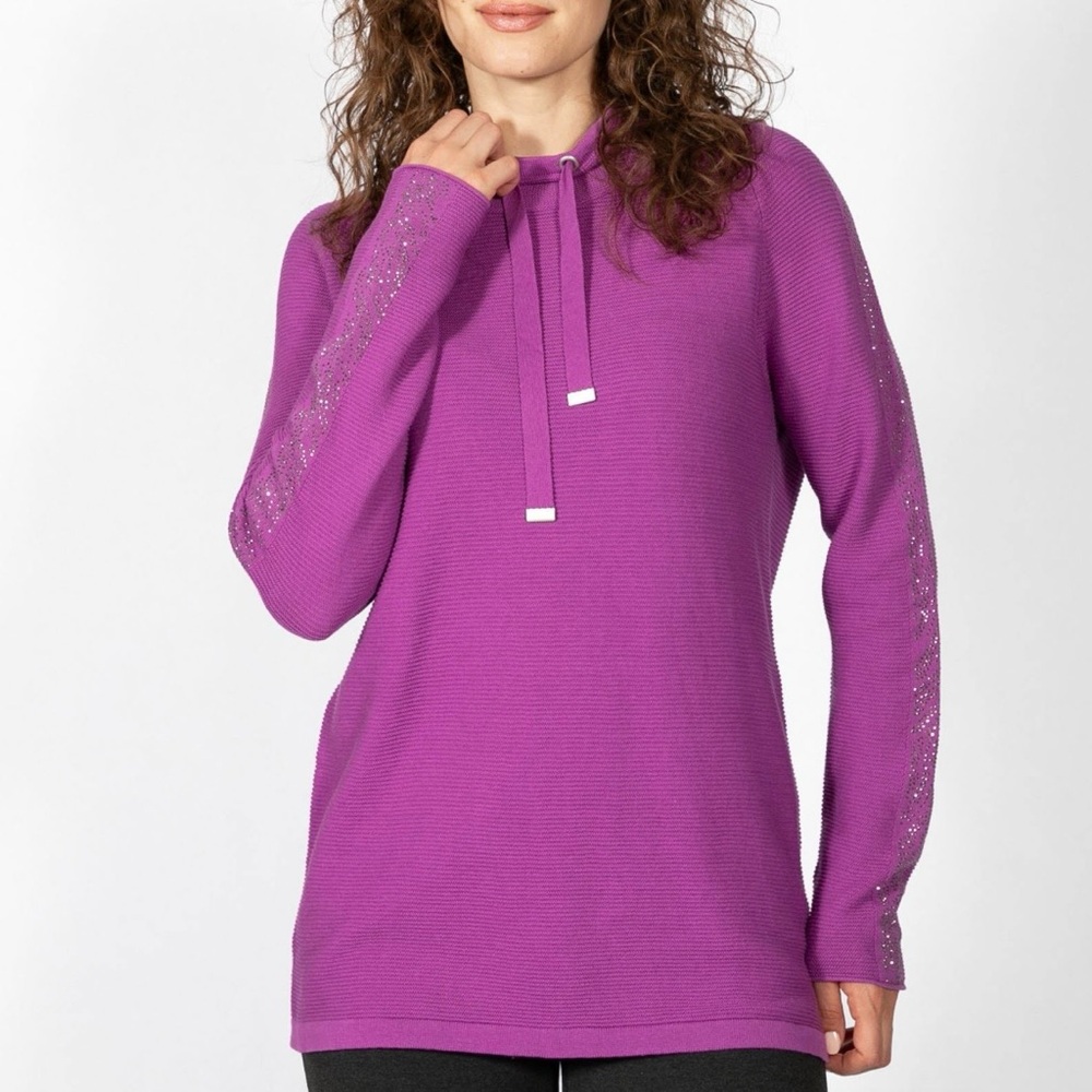 NWT LINEA DOMANI Embellished Long-Sleeved Top Fine Knit Size Medium Violet